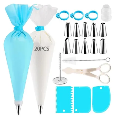 Produktbild von 42 Stück Spritzbeutel mit Tüllen, Spritztüllen Set, Torten Zubehör mit Spritztüllen Edelstahl, Silikon Spritzbeutel für Cupcakes, Torten Dekorieren, Kuchen