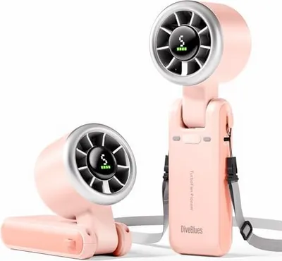 Produktbild von Tragbarer Turbo Handventilator, 9m/s Hohe Geschwindigkeit, 5-stufiger Wind, wiederaufladbarer Akku, 3-in-1 Hand-, Hals- & Tischventilator, bis zu 12