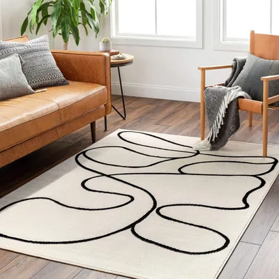 Teppich, Marmor-Design, 152x213 cm, schwarz, Polypropylen, niedriger Flor