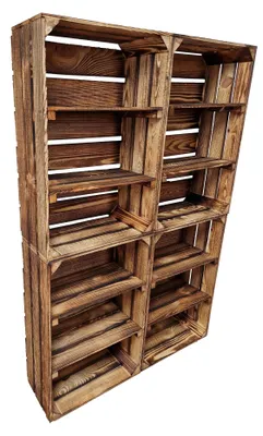 Produktbild von 4er Holzkisten mit 2 Böden, 60x40x20 cm, zur Aufbewahrung, Farbe Geflammte
