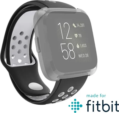 Produktbild von Silikon-Sportarmband für Fitbit Versa2/Versa/Versa Lite, sw/grau, universal (00086226)