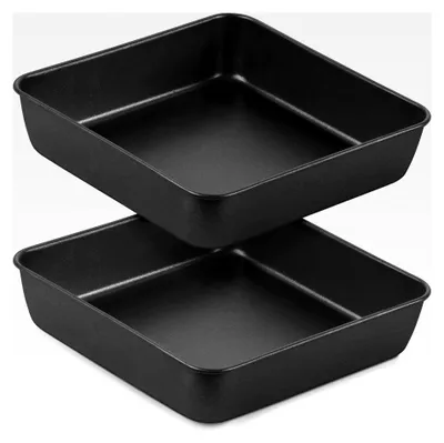 Produktbild von Quadratische Auflaufform, Edelstahl 21 cm, Eckige Kuchenform im 2er Set für den Backofen, Antihaftbeschichtete Backform für Lasagne/Kuchen/Toast, Nicht geeignet für den Airfryer