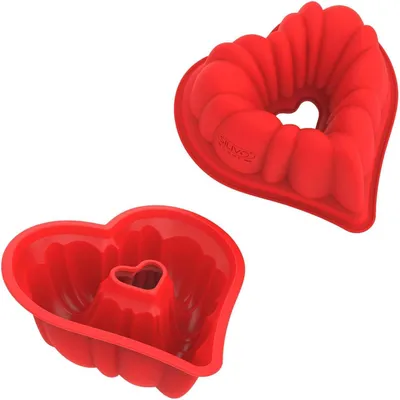 Productafbeelding van Hartvormige siliconen bakvorm, anti-aanbaklaag, voor taarten en puddings, 20 cm. Hartvormige bakvorm, 2 stuks