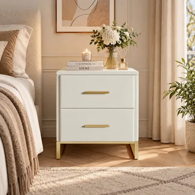 Produktbild von INONEFT Nachttisch 2er Set mit 2 Schubladen, Modern Nachtschrank Schmal, Beistelltisch für Schlafzimmer und Wohnzimmer, 40x40x55cm, Samt, Beige, KI-generiertes Bild