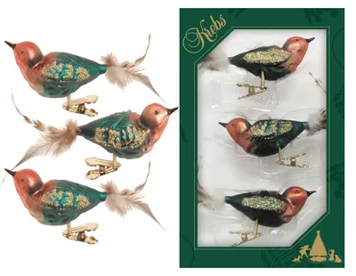 Produktbild von Krebs Glas Lauscha Christbaumschmuck - Vögel rot / grün auf Clip 11cm - Glasschmuck