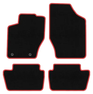 Produktbild von Velours-Fußmatten für Citroen C4 I 2004-2010 (Coupé/Schrägheck) – 4-tlg, Schwarz/Rot, passgenau – Wielganizator CARLUX