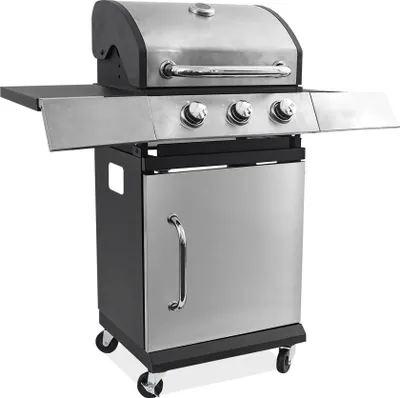 Produktbild von Aga Gasgrill DS1925, 3 Brenner, 8,4 kW, Gusseisenroste, 110x44x112 cm, mobil mit Thermometer