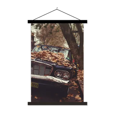 Produktbild von MuchoWow® Textilposter Auto - Herbstblätter - Landleben 60x90 cm mit schwarzem Rahmen - Poster Wohnzimmer