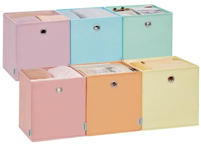 Produktbild von SONGMICS Aufbewahrungsbox, 6er Set, Ordnungsboxen, geruchsneutral, Faltbox, 33 x 33 x 33 cm, Stoffbox, für Würfelregal, Organizer bunt