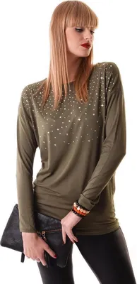 Produktbild von Damen Pullover mit Glitzersteinen; Khaki