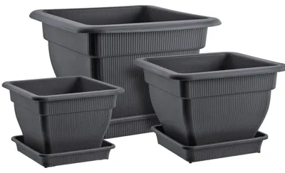 Produktbild von Pflanzkübel XXL Blumentopf mit Wasserspeicher und Untersetzer - Pflanztopf 18 33 70 Liter Pflanzgefäß anthrazit UV-stabil, frostsicher, robust