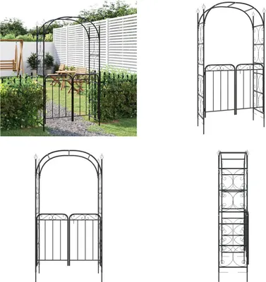 Produktbild von vidaXL Gartenbogen mit Tor Schwarz 108x45x235 cm Stahl - Gartenbogen Mit Tor - Gartenbögen Mit Toren - Gartenbogen - Gartenpergola