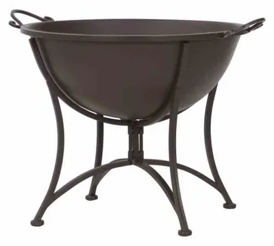 Image de Bol à feu antique, fer peint par poudrage, brun rouille avec pied rabattable
