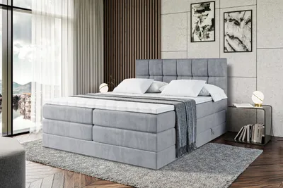 Produktbild von ALTDECOR Boxspringbett mit Matratze und Lattenrost  - RICAR KING 160x200 cm  - Grau Samt - Topper, Polsterbett mit Bettkasten, Bett mit Stauraum H3 - und H4 - Matratze, Doppelbett, Springboxbett