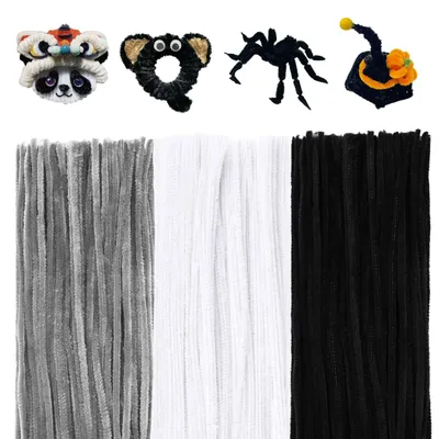 300 Chenilledrähte, schwarz/weiß/grau, 30 cm, Basteldraht