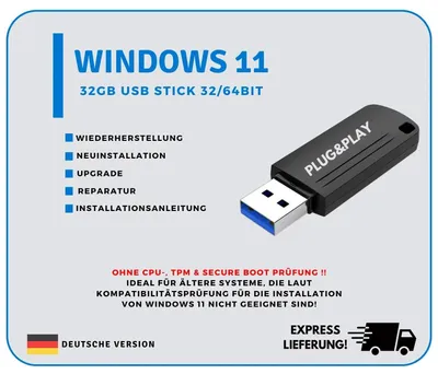 Produktbild von 32Gb Windows 11 Pro & Home | Installations Usb-Stick | Reparatur Upgrade | Ohne Tpm