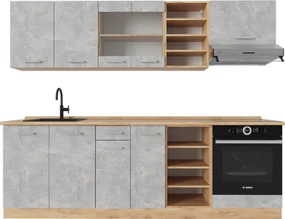 Produktbild von Küchenzeile Vicco R-Line Beton/Goldkraft Eiche 240 cm ohne Arbeitsplatte, Model 53526