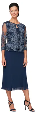 Produktbild von Alex Evenings Damen-Tea-Length-Kleid mit Jacke – perfekt für Hochzeiten und form