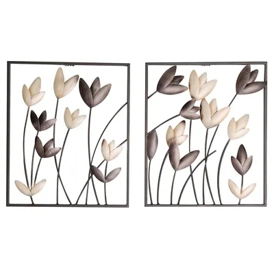 Obrázok produktu pre GILDE Reliéf na stenu, obdĺžnikový, "Tulipán", kvetinový vzor, kov, hnedá, krémová, , 2 kusy ako na obrázku, š. 32 cm, v. 38 cm 74986 /Predaj len do vypredania zásob