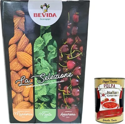 Produktbild von Bevida sciroppi- La Selezione Mandelsirup, Minze und Schwarzkirsche 3x 500ml + Italian Gourmet Polpa 400g