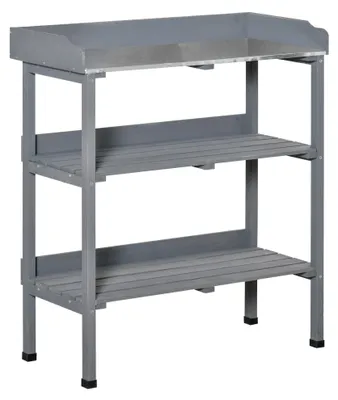Produktbild von Pflanztisch Gärtnertisch mit Metall-Arbeitsfläche aus Tannenholz Wetterfester Blumentisch Pflanzbank für Balkon & Garten 76x37x89 cm