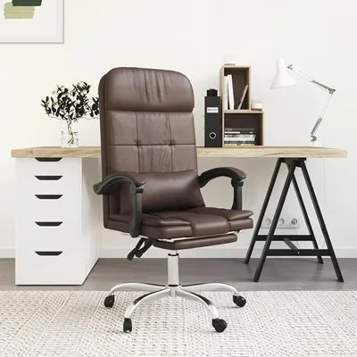 Produktbild von Bürostuhl mit Massagefunktion Bürodrehstuhl Schreibtischstuhl Höhenverstellbarer Computerstuhl Drehstuhl Bürosessel Ergonomisch Chefsessel Arbeitsstuhl Rennstuhl Gaming Stuhl Braun Kunstleder