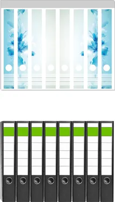 Produktbild von Wallario 8 Stück schmale Ordner inkl. Klebeetiketten mit Motive Blaues Blumenbuket -  Set mit Rückenschildern / Ordnerrücken Stickern