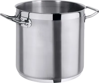 Produktbild von Contacto Kochtopf Serie 2200, hoch, 6 Liter, 200 mm Höhe, 200 mm Durchmesser, Edelstahl, schwere Qualität, verkapselter Sandwichboden, Schüttrand, handliche Vollprofil-Kaltgriffe mit Schutzplatten, seidenmatt/hochglänzend, universal einsetzbar, Induktions-, Elektro- & Gasherd geeignet