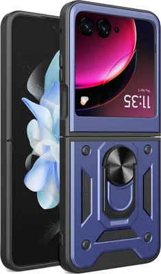 Obrázek produktu pro Pouzdro pro Motorola Razr 40 Ultra s Kroužkem, Stojánek, Ochrana Kamery, TPU Nárazník, Silikonové Pouzdro modré