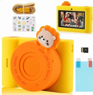 Produktbild von Gelbe Kinder-Digitalkamera mit 3-Zoll HD-Bildschirm, 48-Megapixel Fotokamera, 1080P Videokamera, WiFi-fähige Digitalkamera mit 32GB SD-Speicherkarte