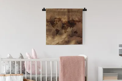 Produktbild von MuchoWow® Wandteppich Wandbehang Weltkarte - Retro - Braun 60x60 cm Tapisserie Dekoration Wandtuch - Dekorationen - Wand Decke