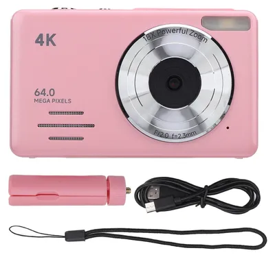 Zdjęcie produktu dla aparat cyfrowy 4K 64 MP z 18-krotnym zoomem i automatycznym ustawianiem ostrości Kompaktowy, mały aparat z wieloma filtrami Nagrywanie w zwolnionym tempie Nagrywanie timelapsów Fotografia Różowy, różowy