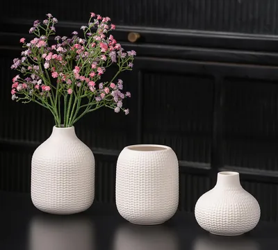 Keramikvasen-Set, 3 Stück, Weiß, 14,5 cm, Skandinavisch