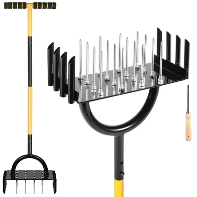 Produktbild von Rasenlüfter 2-in-1 manuell - Gartenkralle mit 24 Spikes für Belüftung & Bodenlockerung