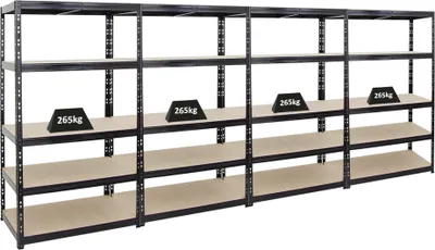 Produktbild von Mega Deal | 4x Schwerlastregal Tiger | HxBxT 180x100x60cm | Fachlast 265kg | Schwarz | Garagenregal, Lagerregal, Steckregal, Kellerregal, Werkstattregal