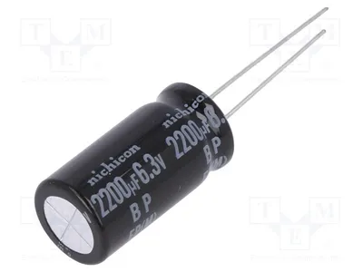 Produktbild von 1x Kondensator: elektrolytisch 2200uF THT 6,3VDC bipolar  20% UEP0J222MHD Elektro