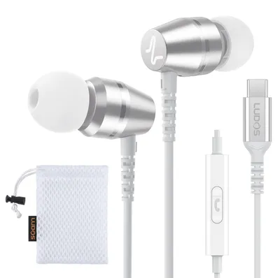 Zdjęcie produktu dla Słuchawki USB-C OMNITONE, słuchawki douszne z mikrofonem, typ C, z kablem, białe