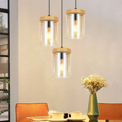 Immagine prodotto di ZMH lampada a sospensione tavolo da pranzo cucina lampada a sospensione soggiorno E27 tavolo da pranzo lampada camera da letto lampada a sospensione 3 fiamme vetro vintage lampada a sospensione sala da pranzo retrò rotonda per la cucina (senza lampadina)