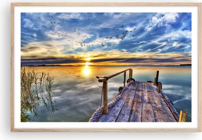 Produktbild von Gerahmtes Poster - Rahmen in heller Eiche - See Brücke - 91,5x61 cm - Wand Bild - Wanddeko - Wandbilder - Kunstposter - Wandposter - Bilderrahmen - Bilder - Kunstdruck - Wandbild - P2NAA91x61-3963