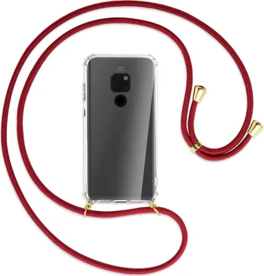 Produktbild von Handykette Backcover-Schutzhülle mit Band (Metall goldfarben) für Huawei Mate 20 - weinrot/gelb/grau