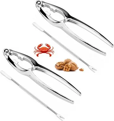 Produktbild von Unyqoos® Nussknacker 2er-Set – Metall-Nussknacker aus Zinklegierung, 15 x 3,9 cm, Antirutschgriff, 2 rostfreie Edelstahlgabeln, für Nüsse, Haselnüsse & Krabbenbeine