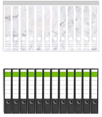 Produktbild von Wallario 12 Stück schmale Ordner inkl. Klebeetiketten mit Motive Graue Marmor-Optik - Set mit Rückenschildern / Ordnerrücken Stickern