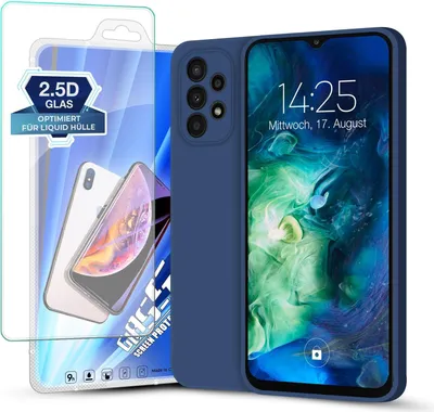 Produktbild von Hülle für Samsung Galaxy A23 5G mit 9H Displayglas Displayschutz Plus Case Cover Bumper Silikon Softgrip Schutzhülle Farbe: Blau