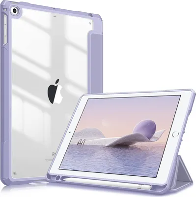 Produktbild von Fintie Hybrid Hülle mit Stifthalter für iPad 6. Generation 2018/ iPad 5. Gen 2017/ iPad Air 2/ iPad Air 9.7" - Stoßfeste Schutzhülle mit transparenter Hartschale auf der Rückseite, Violett