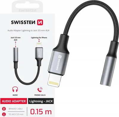 Zdjęcie produktu dla Kabel Adapter Lightning męski JACK 3.5mm AUX do słuchawek głośnika SWISSTEN