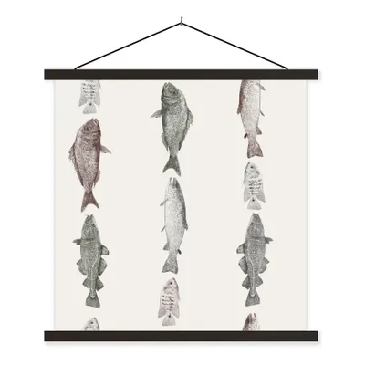 Produktbild von MuchoWow® Textilposter Vintage-Illustration einer Reihe von Fischen 40x40 cm mit schwarzem Rahmen - Fotos