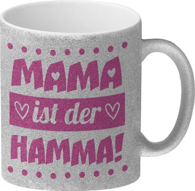 Produktbild von Mama ist der Hamma Glitzer-Kaffeebecher zum Muttertag in rosa