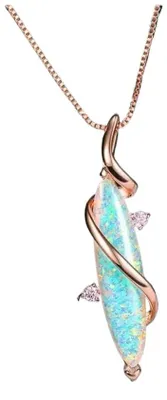 Produktbild von JEVLUH Blauer Opal,Ovale Geburts Stein Halskette,Vergoldete Kristall Feuer Opal