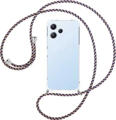 Produktbild von Handykette Backcover-Schutzhülle mit Band (Metall silberfarben) für Xiaomi Redmi 12 (6.79'') - blau+beige