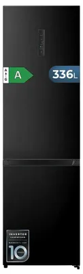 Immagine prodotto di Frigorifero combinato in vetro nero, alto 200 cm e largo 59,5 cm, capacità 356 L, Total No Frost, classe energetica E.